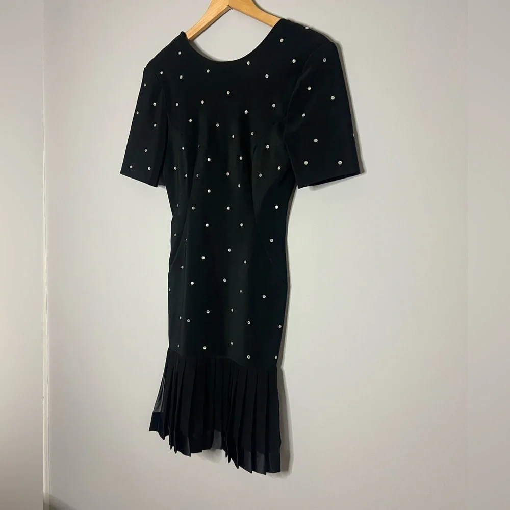 VTG 80s Julie Duroche for After Five Studded Polka Dot With Pleated bottom Dress